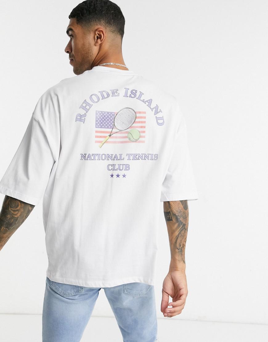 BIAŁY T-SHIRT OKRĄGŁY DEKOLT NADRUK 