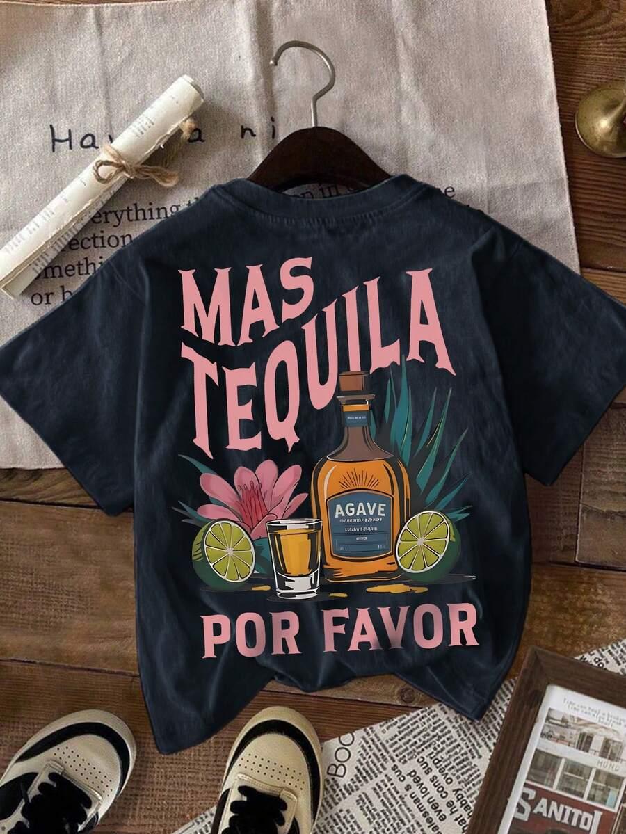 CZARNY T-SHIRT NADRUK Tequila 