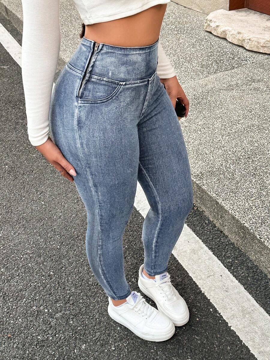 JEANSY DAMSKIE JEGGINGS REGULAR WYSOKI STAN BAWEŁNA