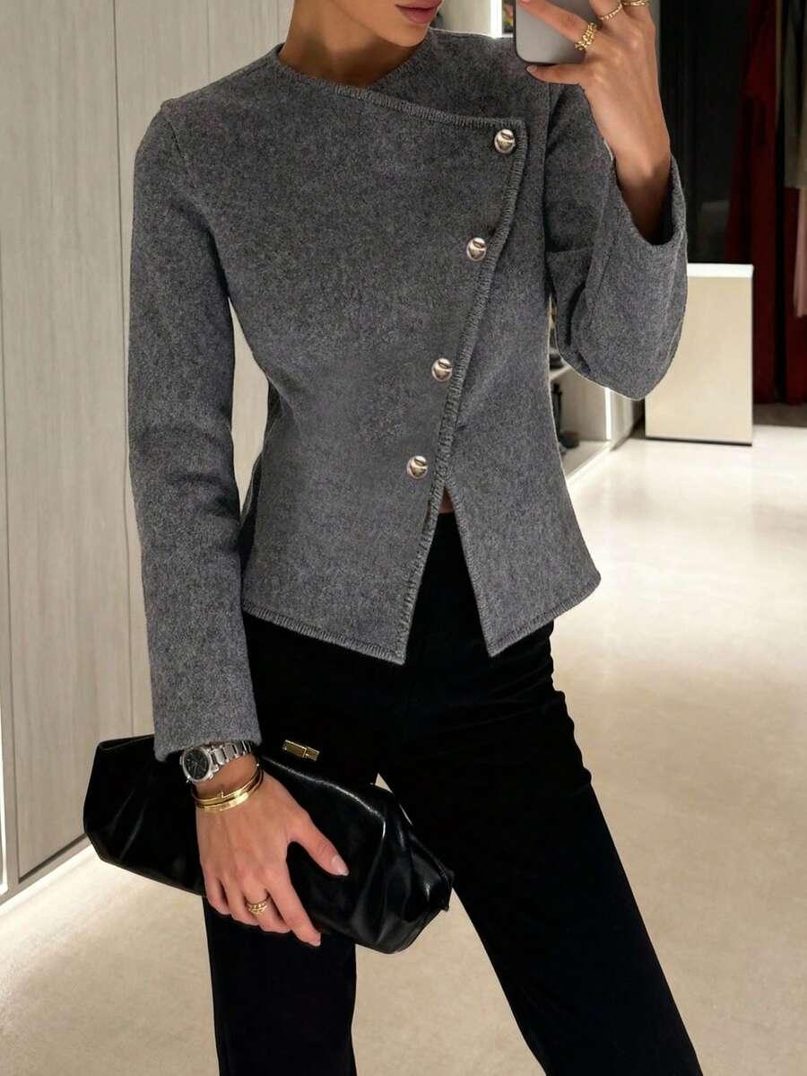 SZARY SWETER GUZIKI