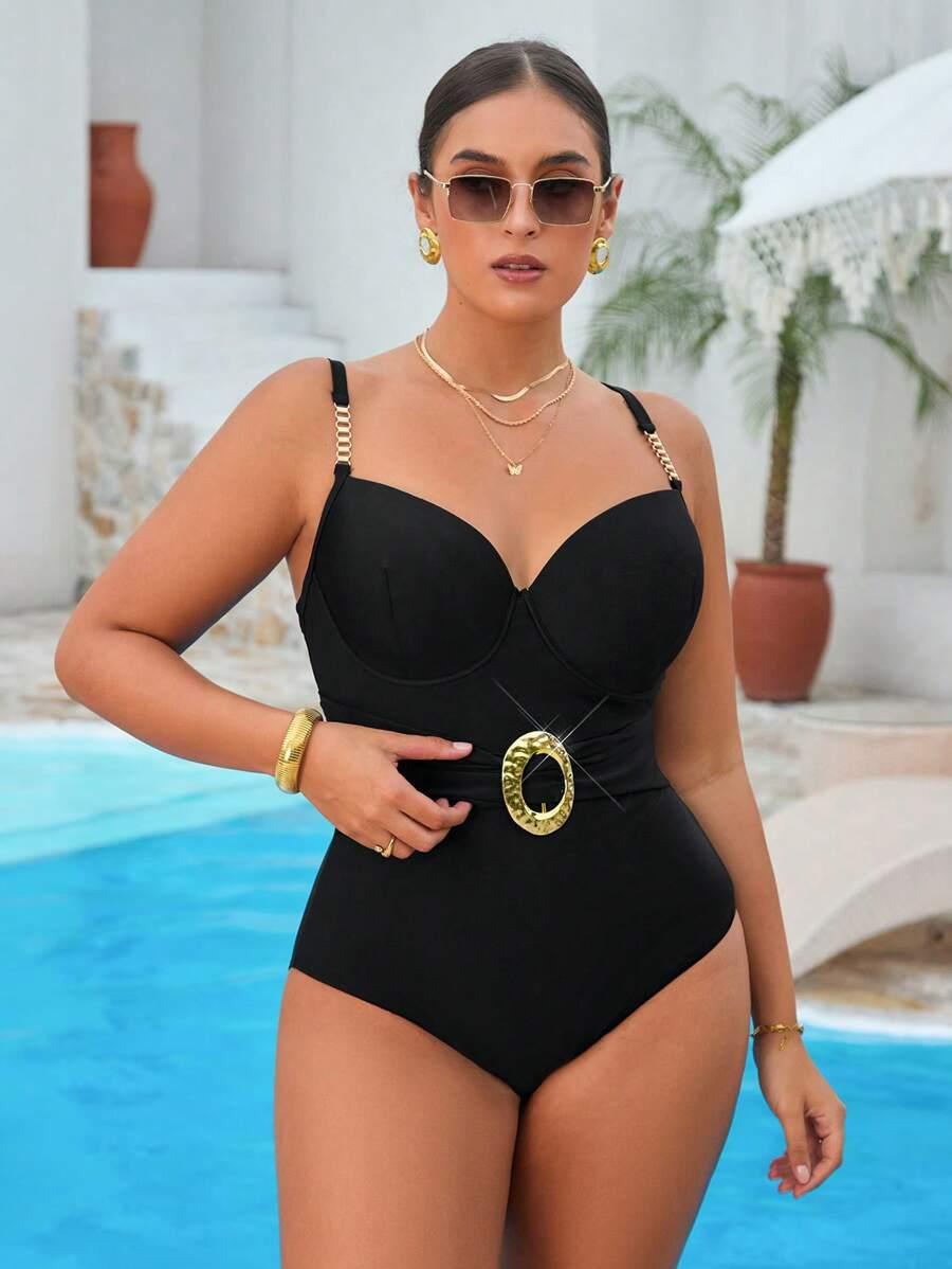 CZARNY JEDNOCZĘŚCIOWY KOSTIUM KĄPIELOWY