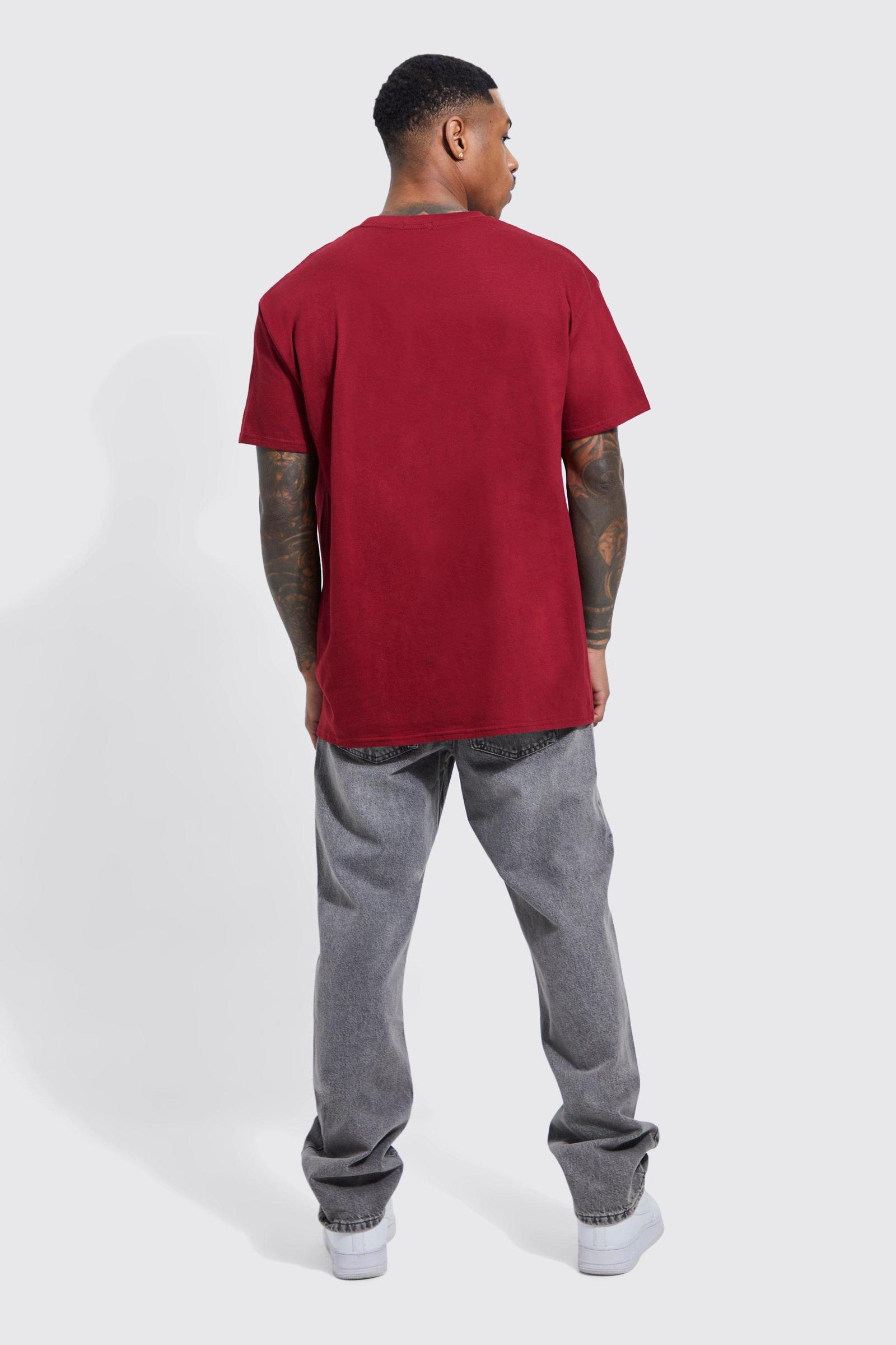 bordowy t-shirt oversize nadruk relax