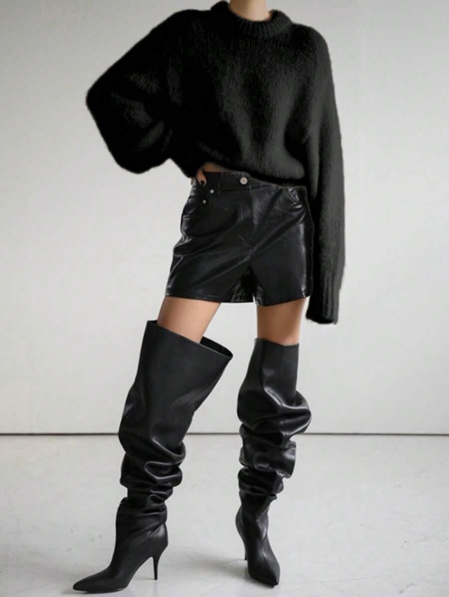 CZARNY DZIANINOWY SWETER