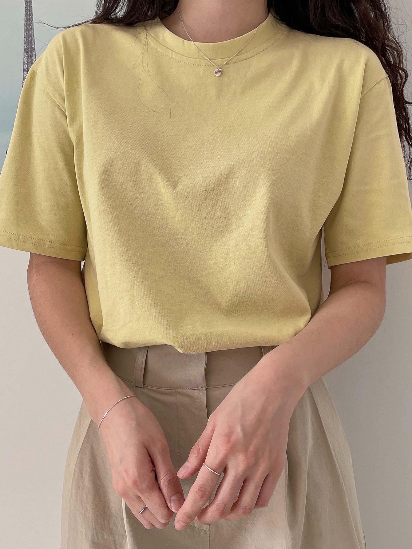 żółty T-SHIRT OKRĄGŁY DEKOLT