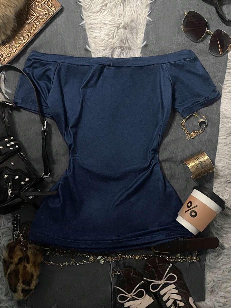 niebieski top print