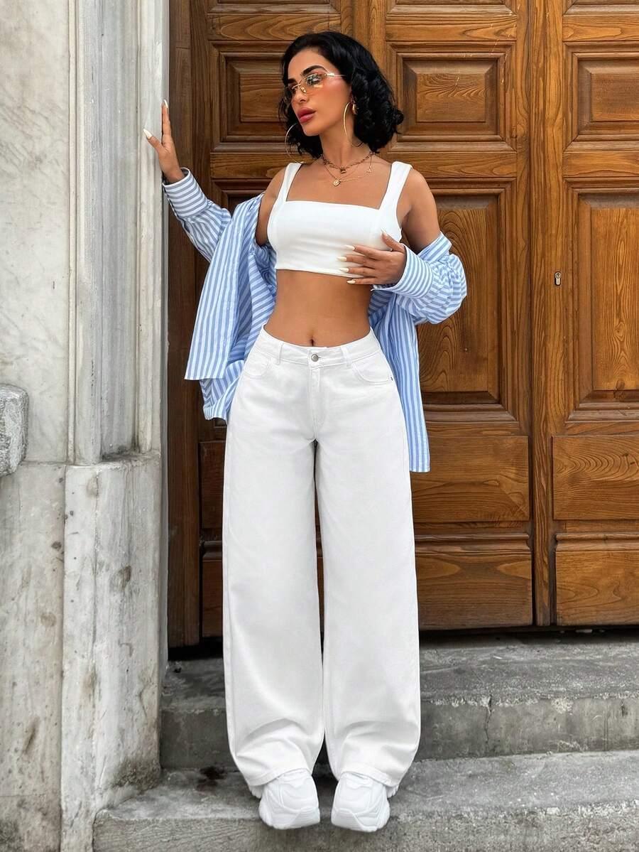 BIAŁE SPODNIE JEANS