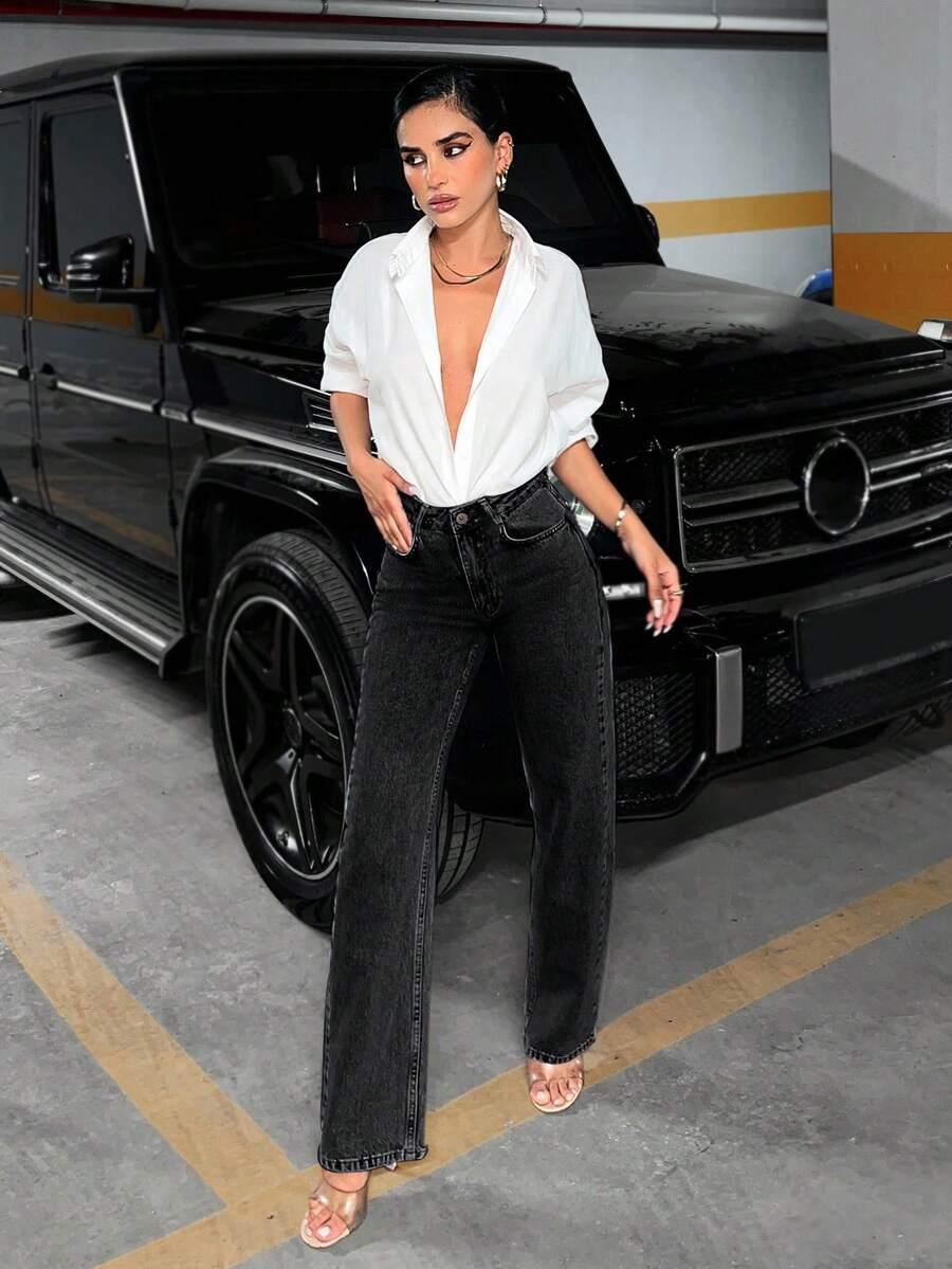 CZARNE SPODNIE JEANS