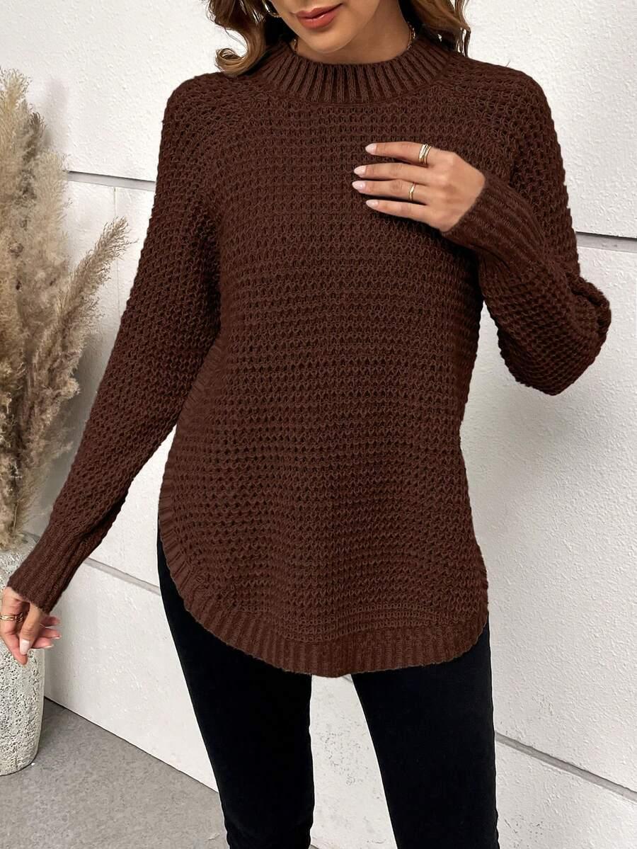 BRĄZOWY SWETER OKRĄGŁY DEKOLT