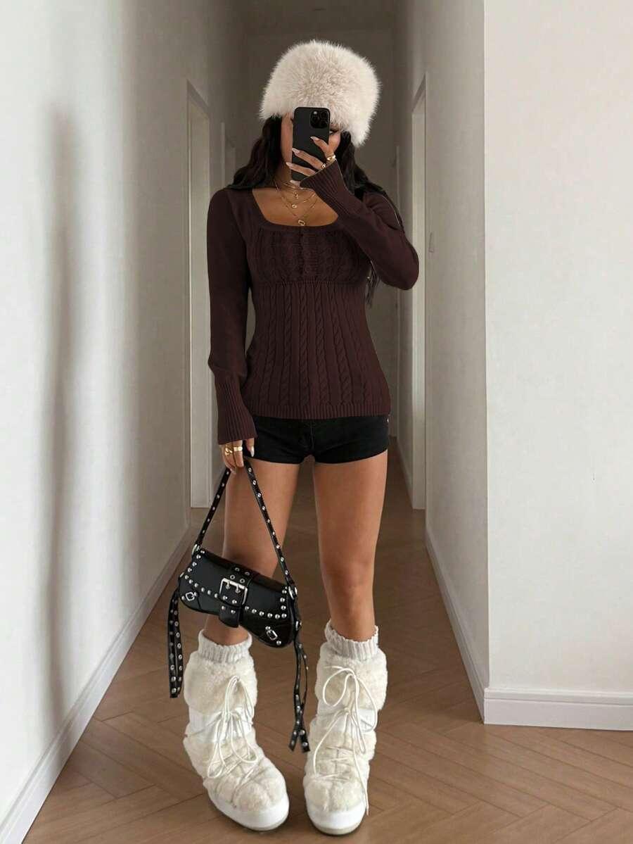 brązowy sweter guziki