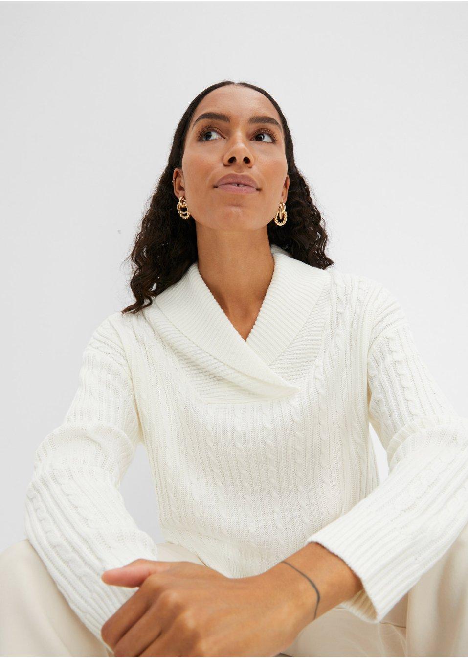 BIAŁY SWETER V-NECK