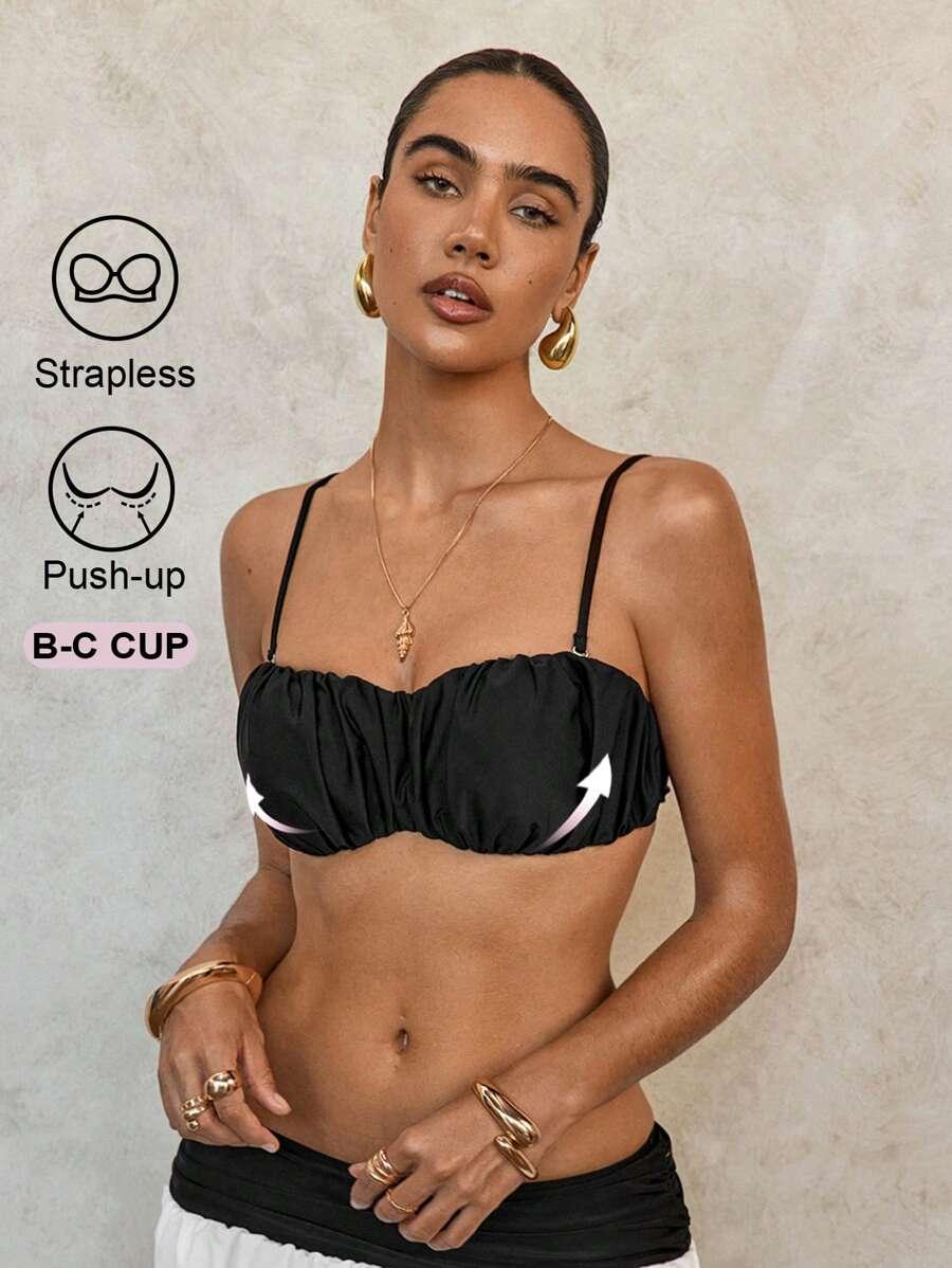 czarna góra od bikini marszczenie