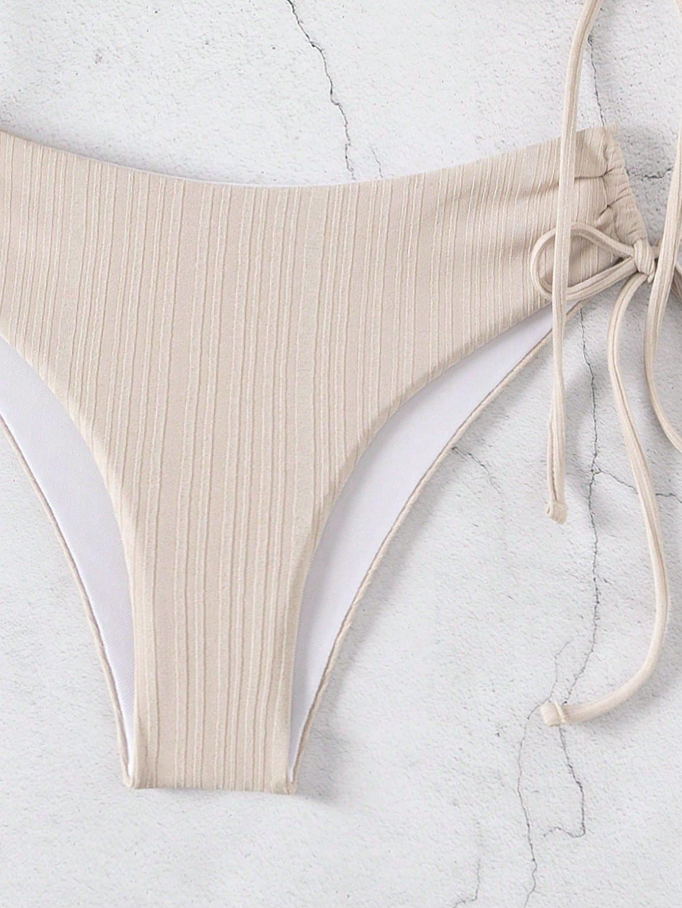 kremowy komplet bikini prążki