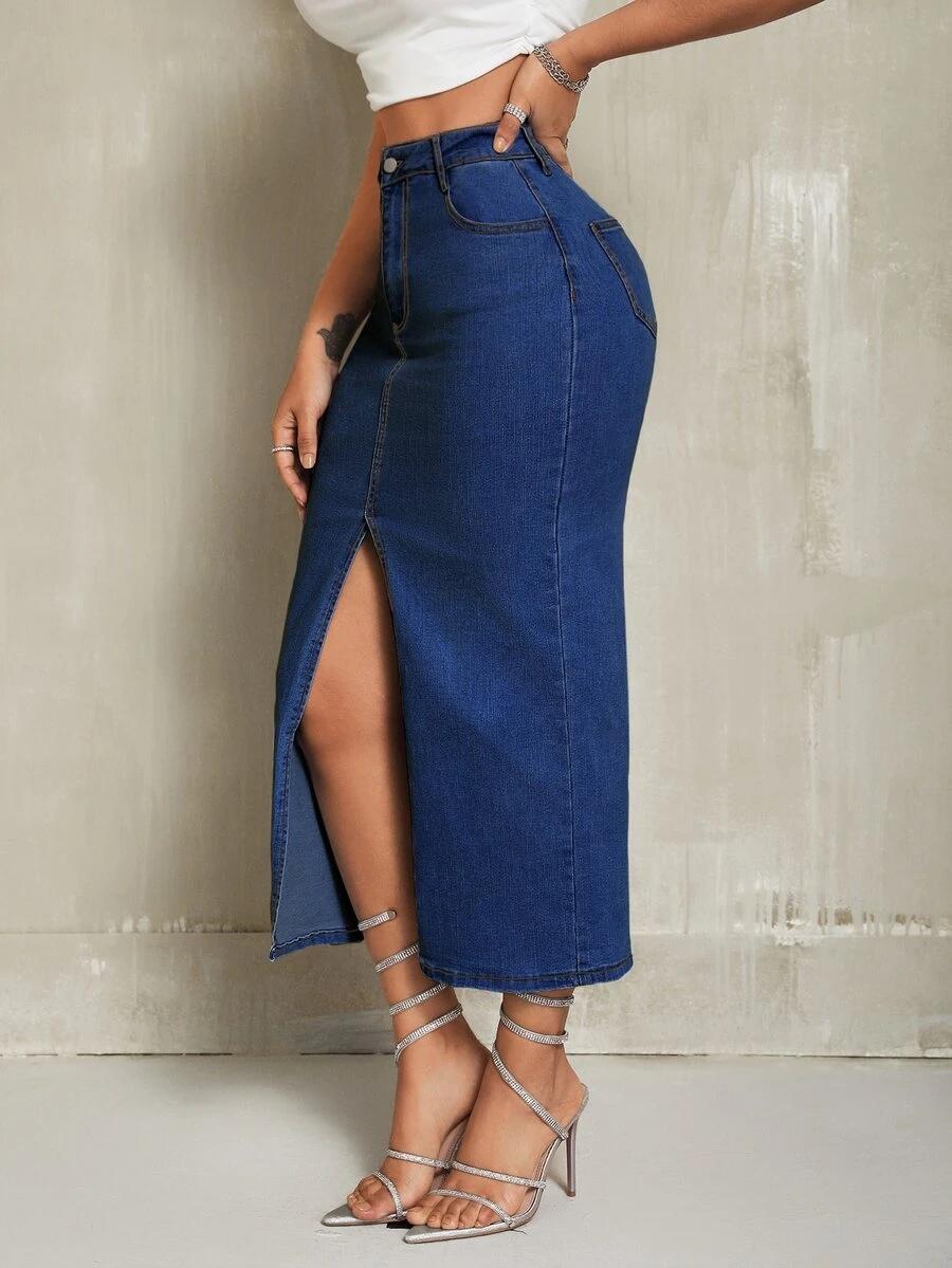 spódnica jeans rozcięcie zamek kieszenie