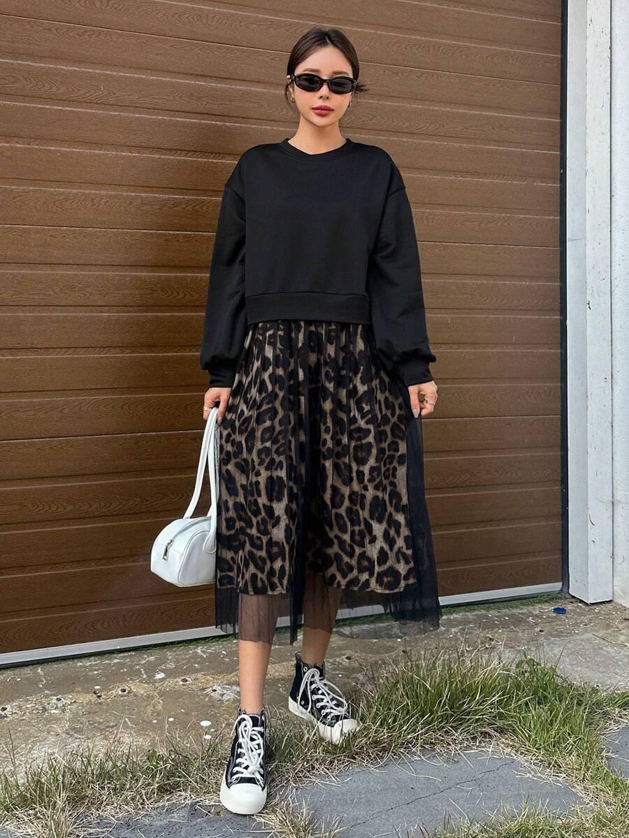 SUKIENKA ŁĄCZENIE ANIMAL PRINT SIATECZKA