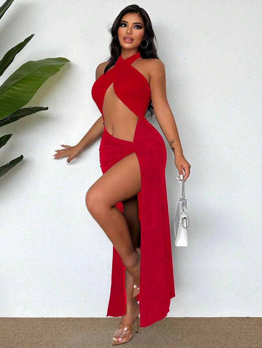 CZERWONA MAXI SUKIENKA