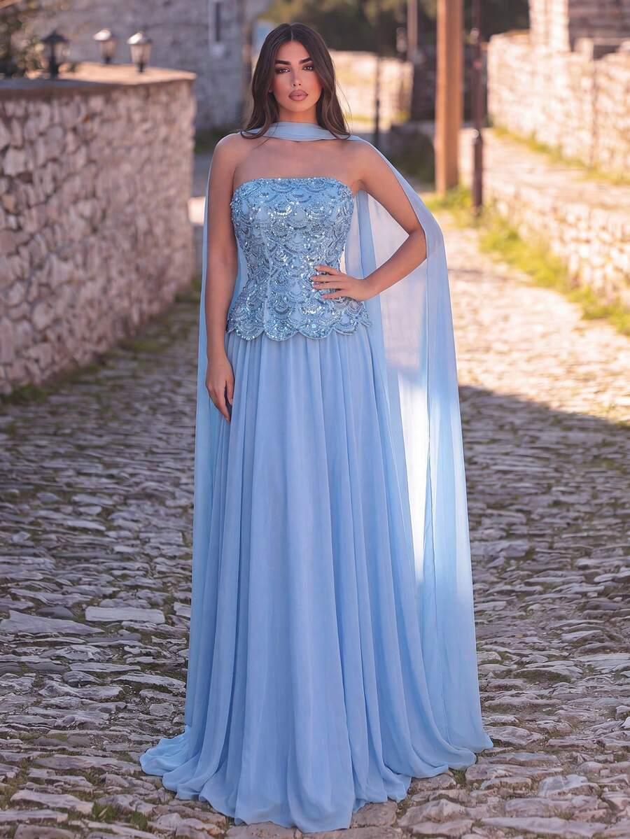 NIEBIESKA MAXI SUKIENKA zdobienia