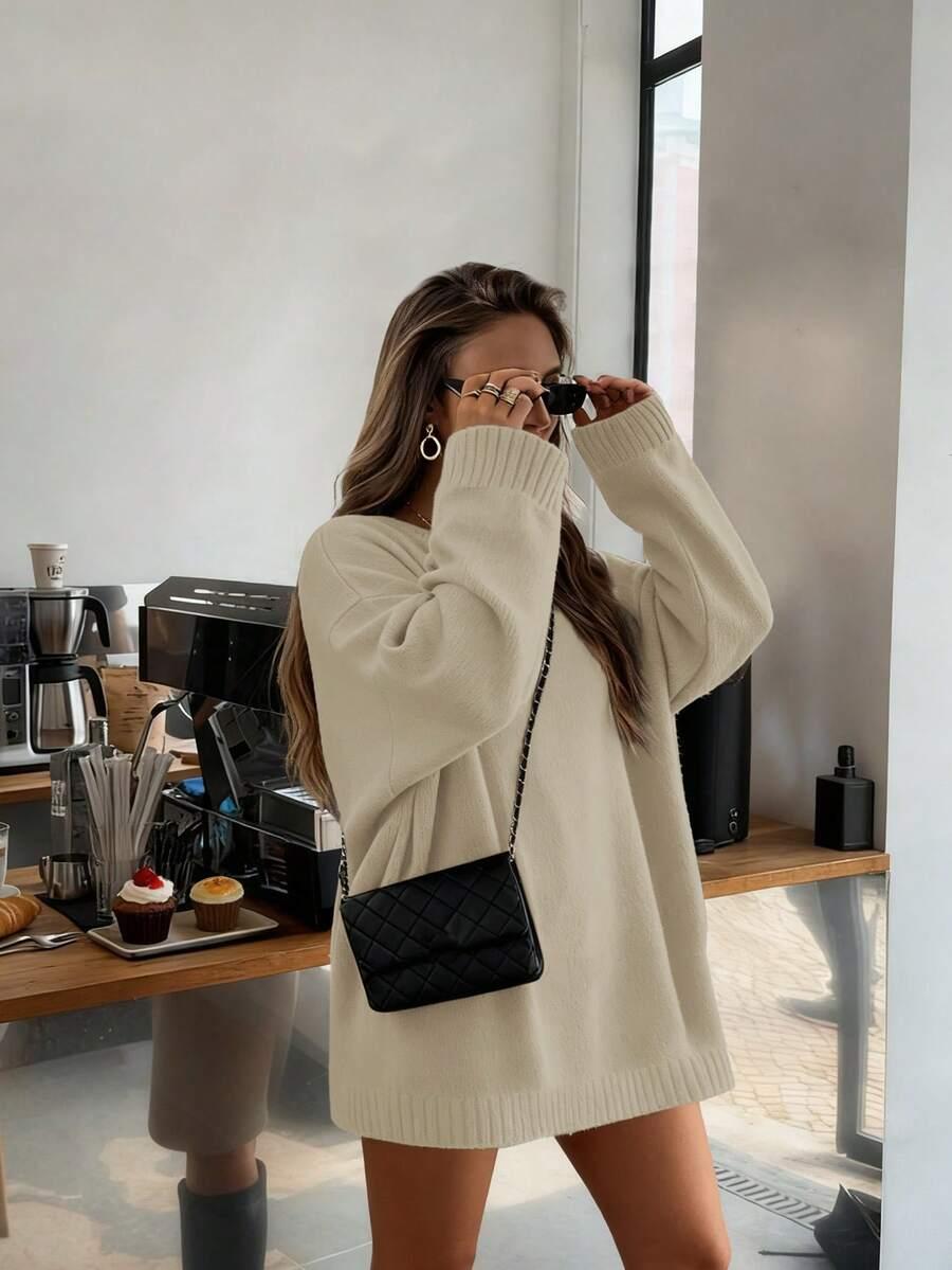 BEŻOWY SWETER OVERSIZE