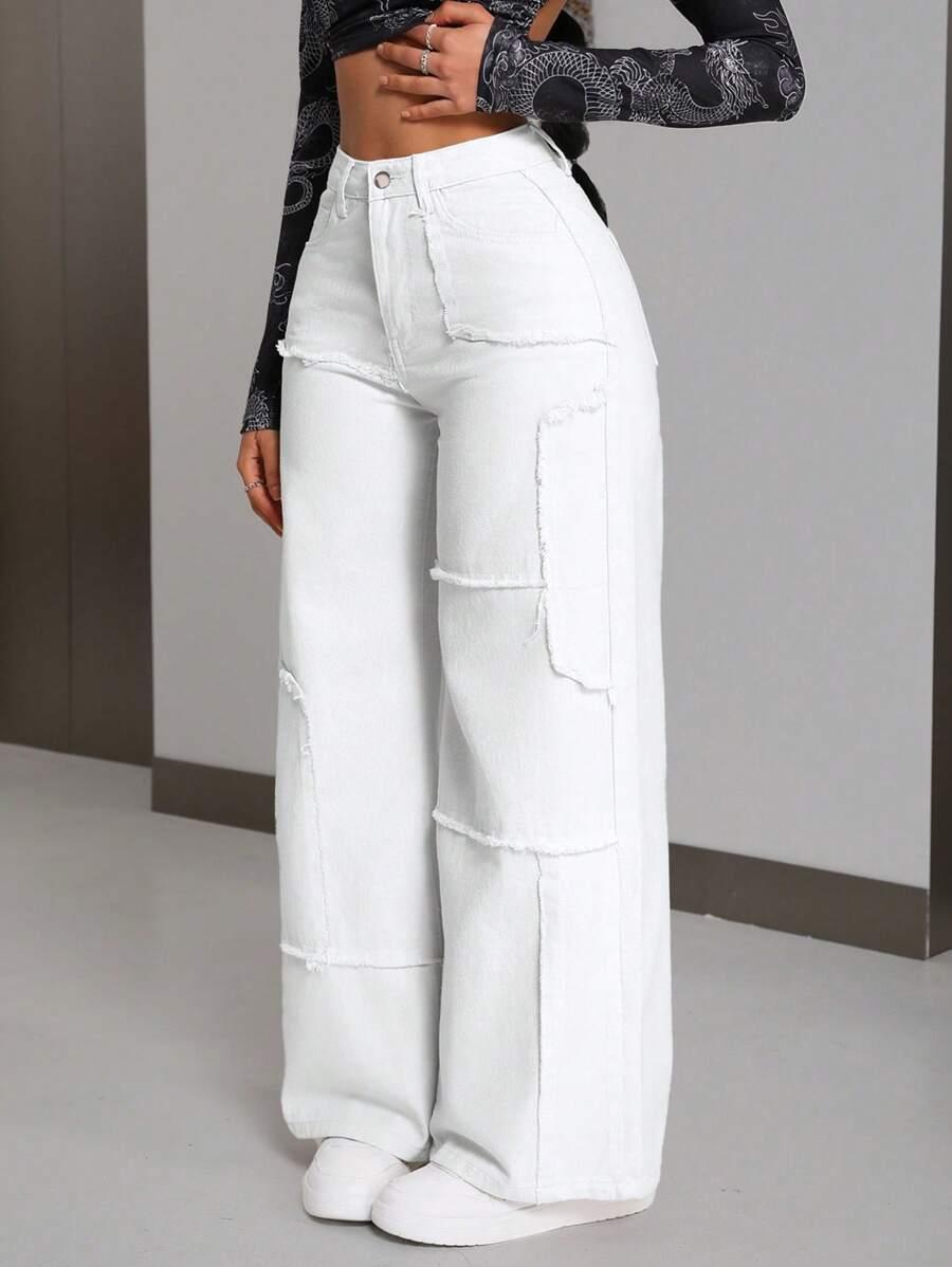 BIAŁE SPODNIE JEANS WYSOKI STAN 