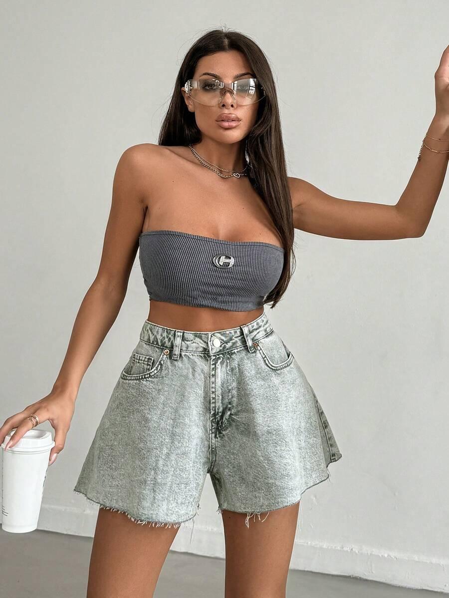 SZARE SPODENKI JEANS