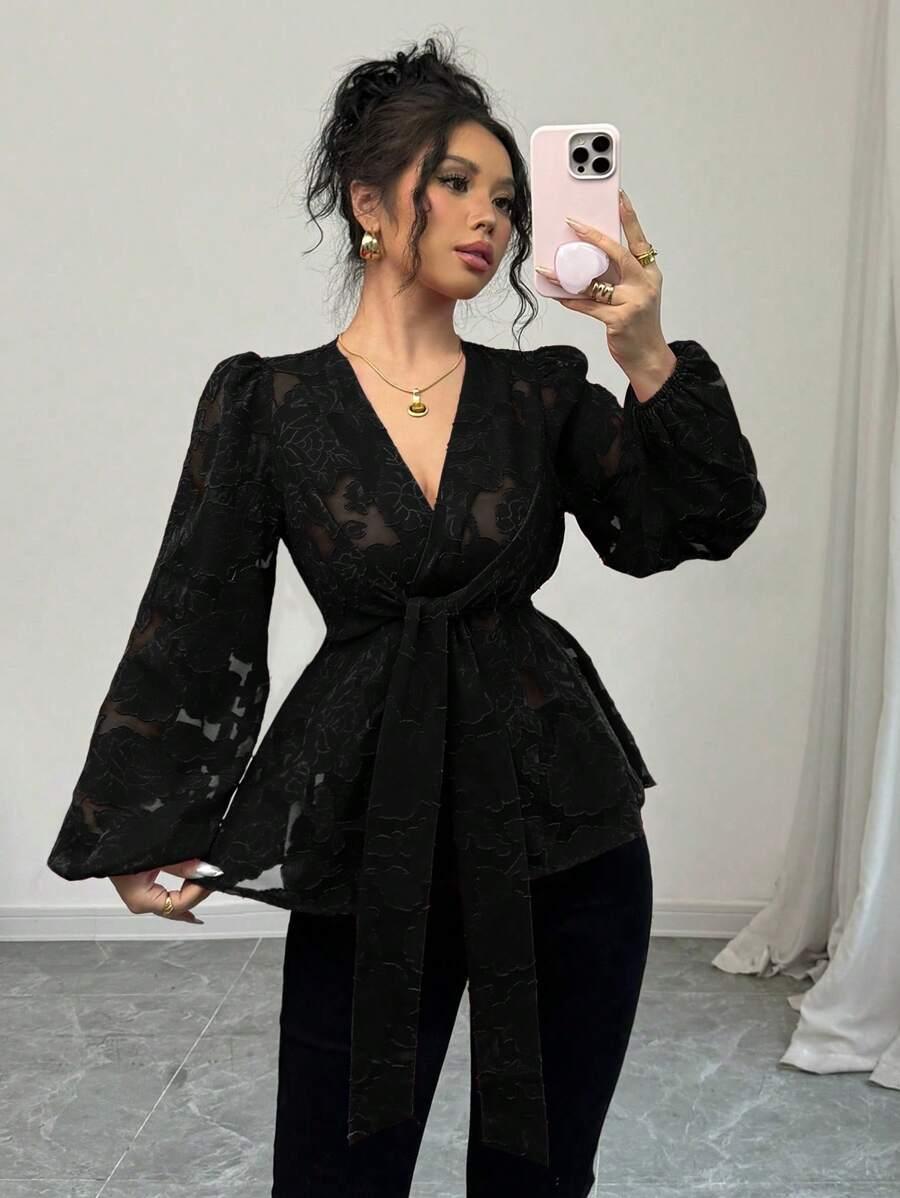 CZARNA BLUZKA V-NECK 