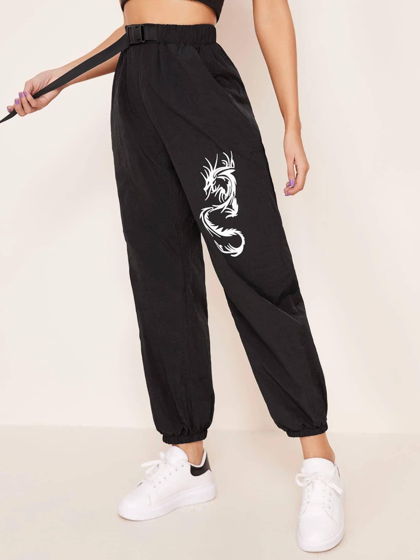czarne spodnie casual print