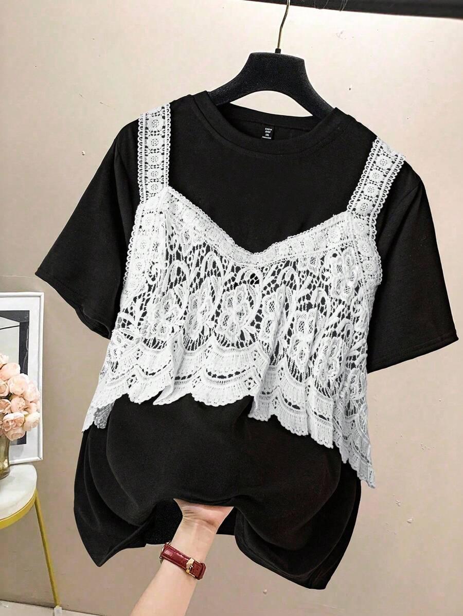 T-SHIRT DAMSKI Z KORONKĄ