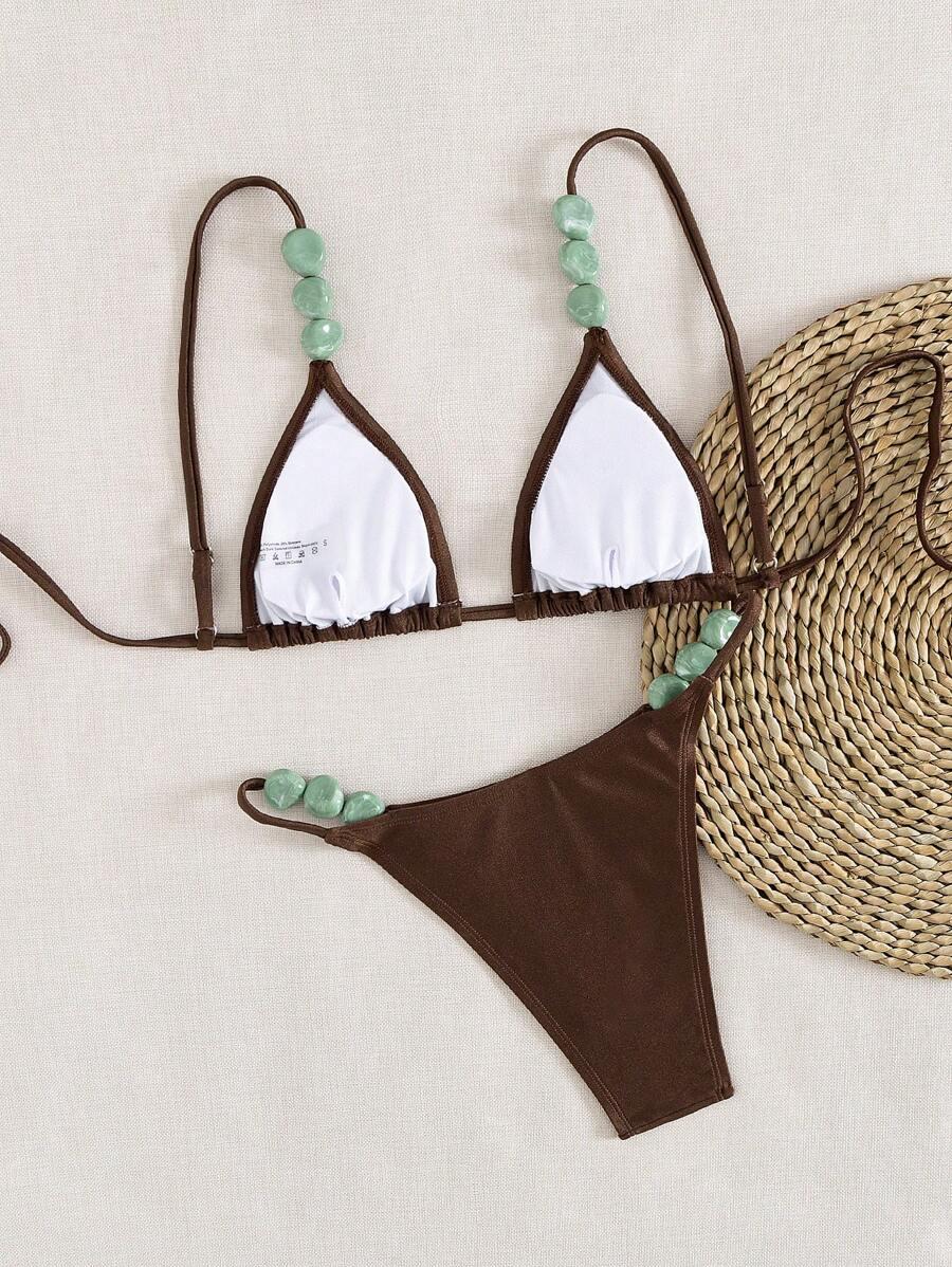 brązowy komplet bikini zdobienie