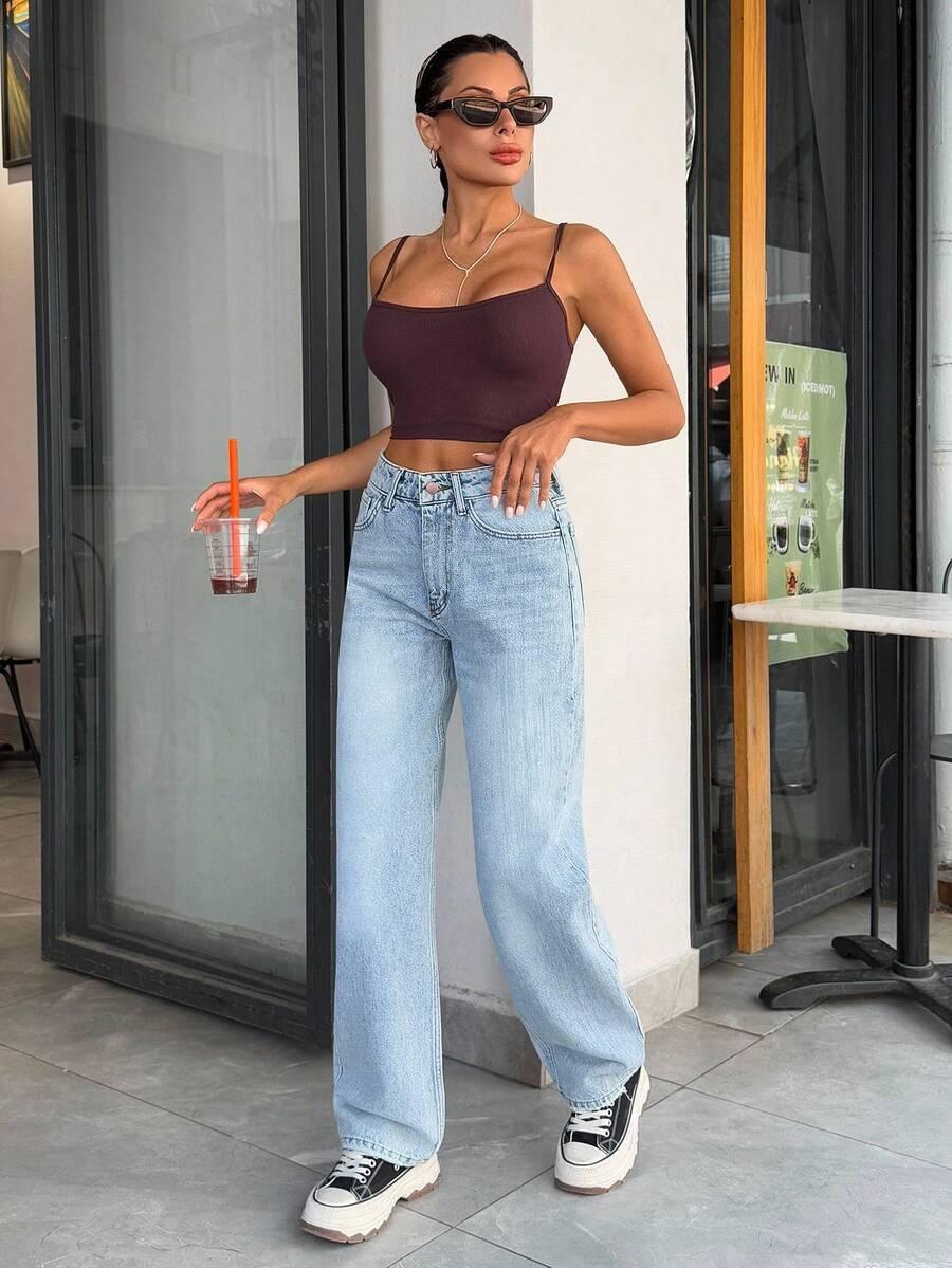 NIEBIESKIE SPODNIE JEANS PROSTA NOGAWKA