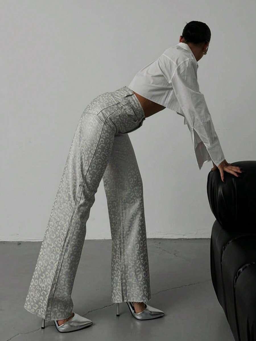 spodnie jeans animal print