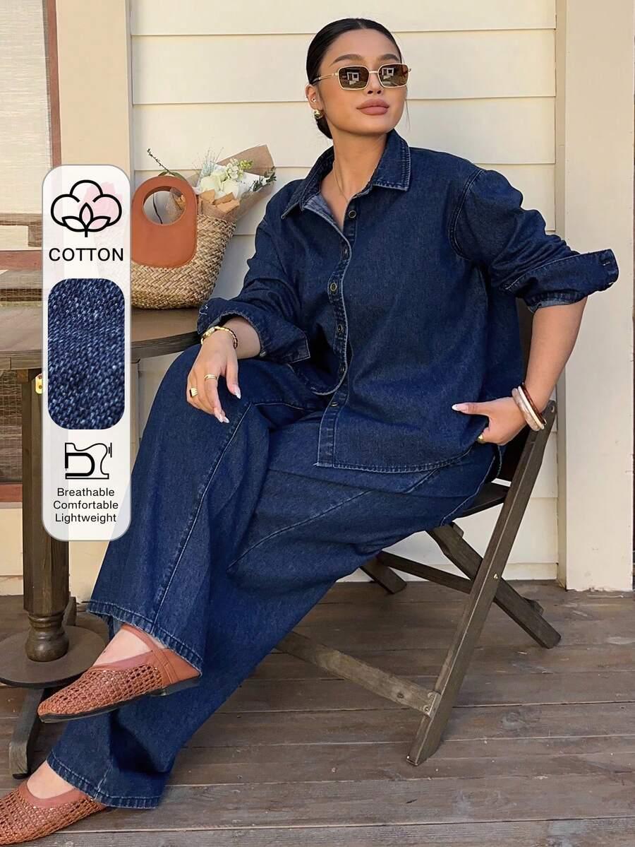 granatowa koszula jeans długi rękaw casual