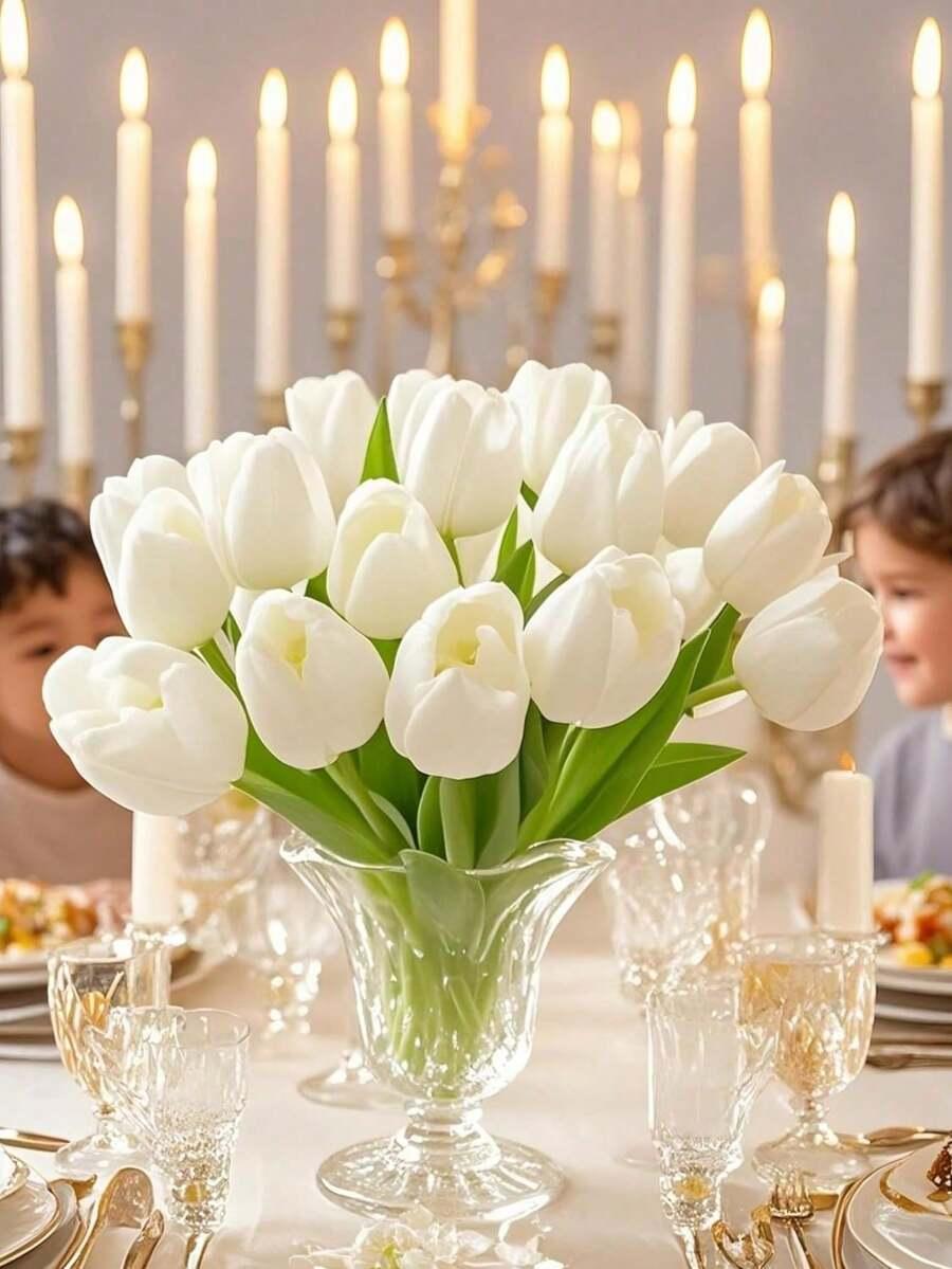 BIAŁE SZTUCZNE KWIaTKI TULIPANY 5-PACK