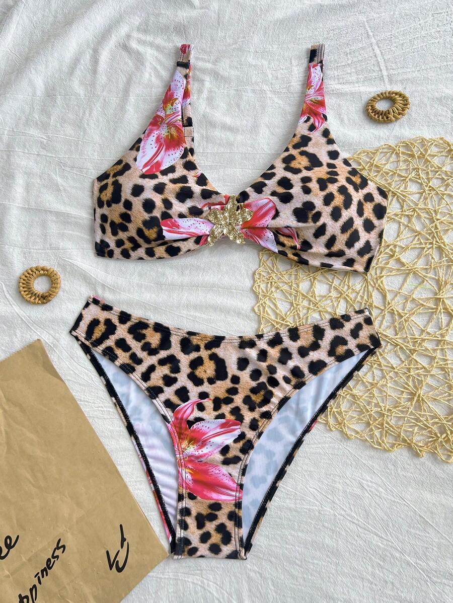 dwuczęściowy strój kąpielowy animal print
