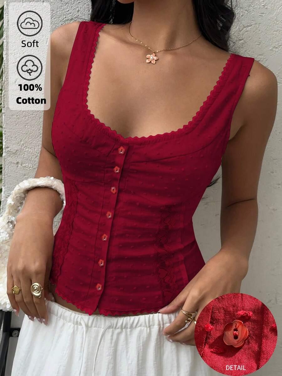 czerwony top koronka