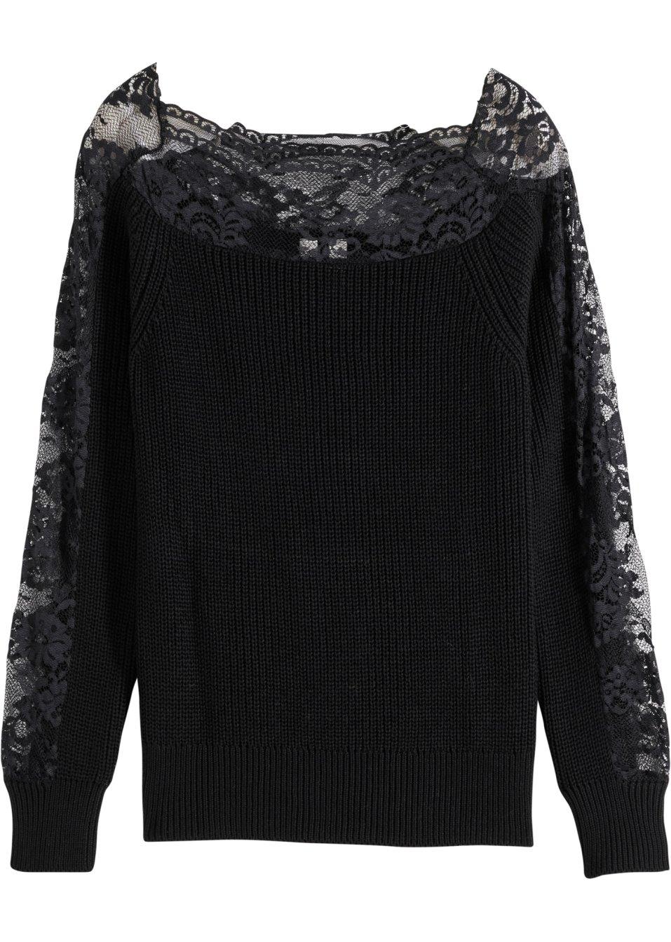 SWETER Z KORONKOWĄ WSTAWKĄ