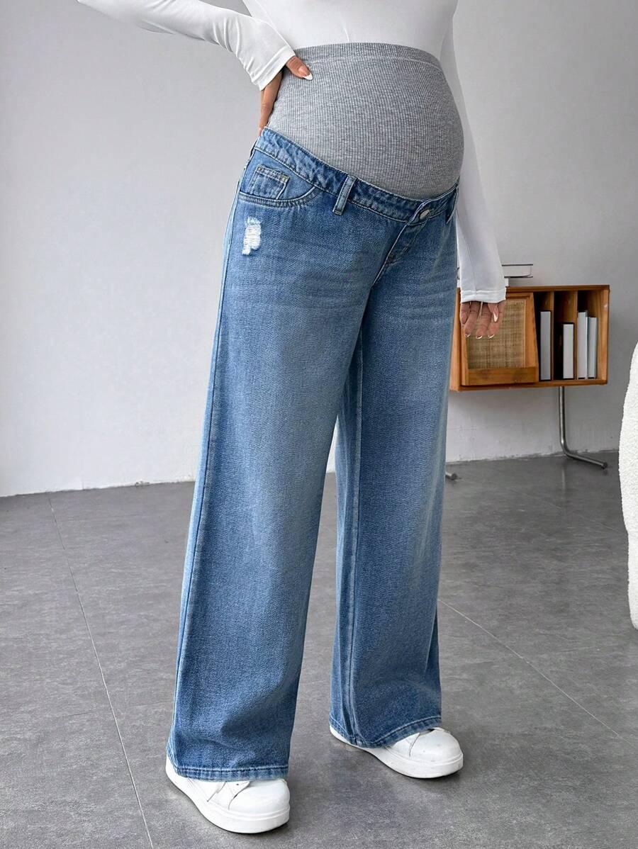 CIĄŻOWE SPODNIE JEANS SZEROKIE NOGAWKI