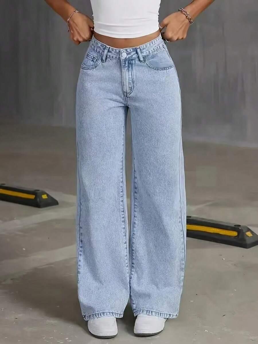 niebieskie spodnie jeans prosta nogawka