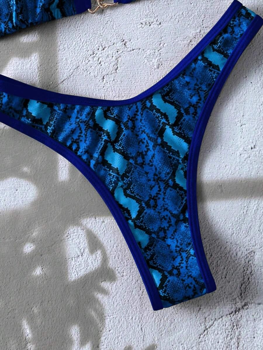 niebieski dół od bikini print