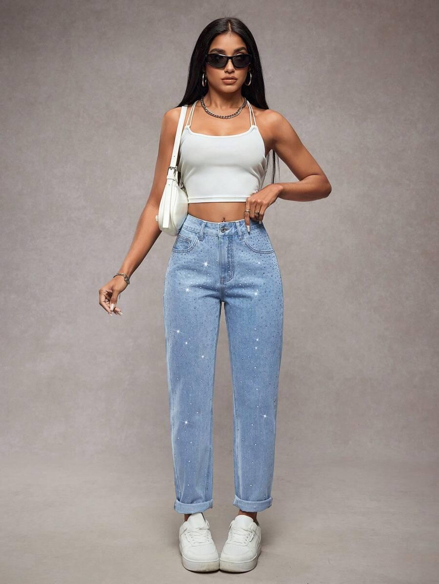 NIEBIESKIE SPODNIE JEANS ZDOBIENIA