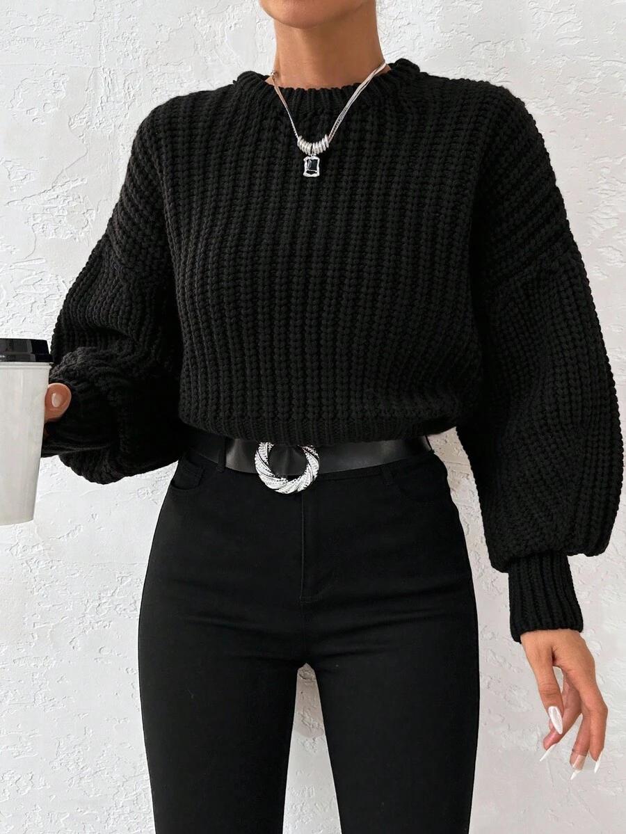 CZARNY DZIANINOWY SWETER