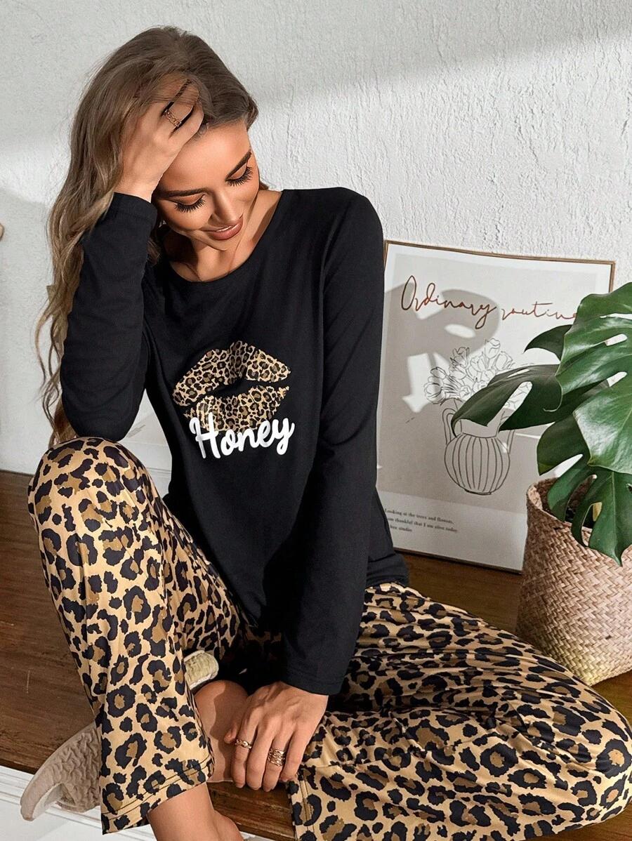PIŻAMA KOMPLET spodnie bluzka animal print