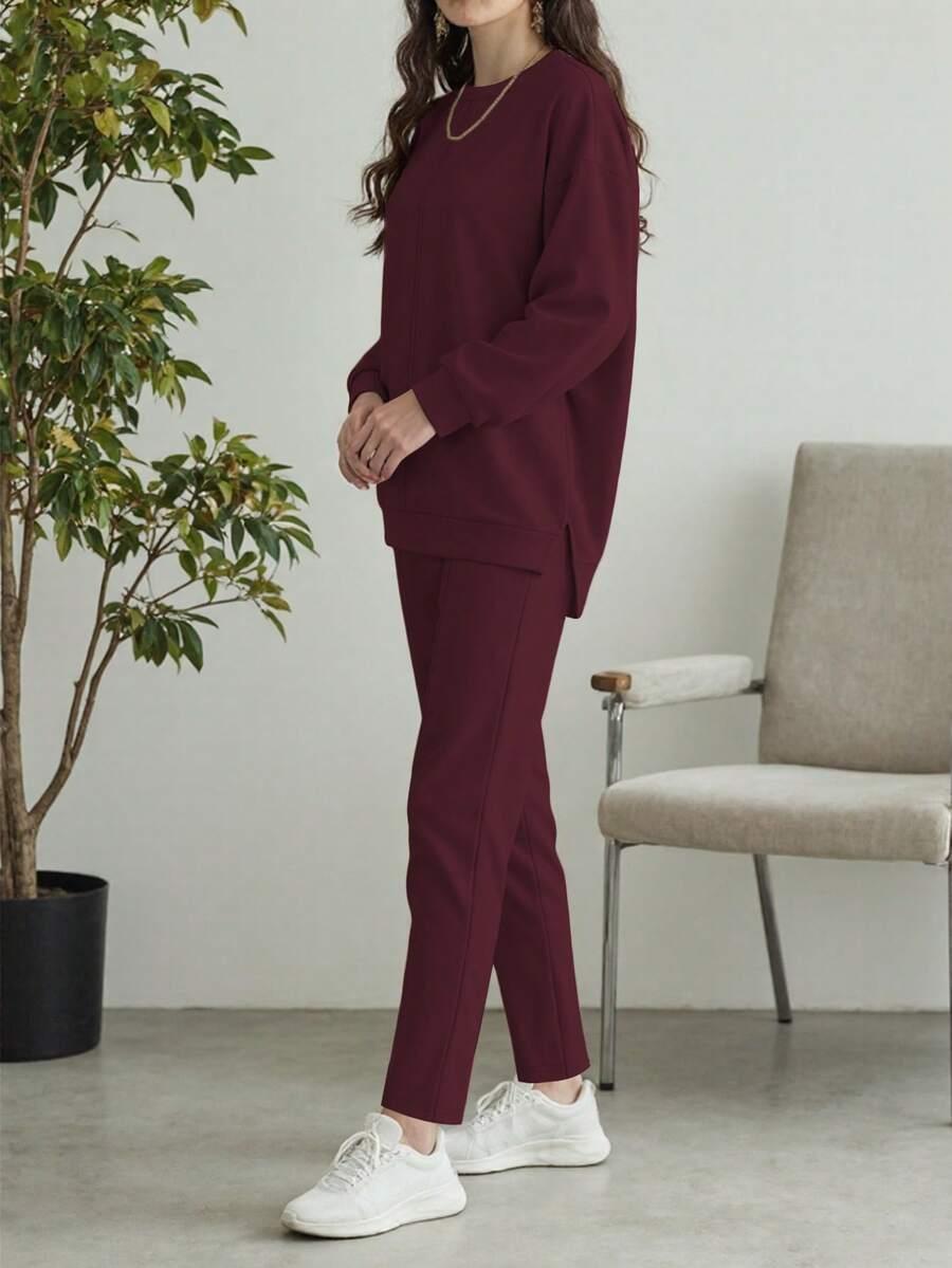 BORDOWY KOMPLET DRESOWY BLUZA SPODNIE