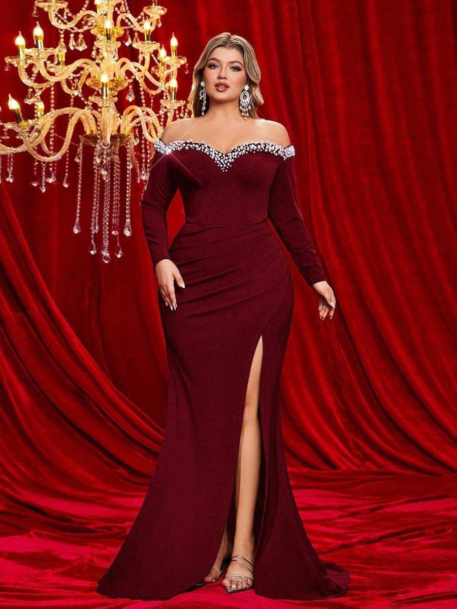 CZERWONA MAXI SUKIENKA ZDOBIENIE
