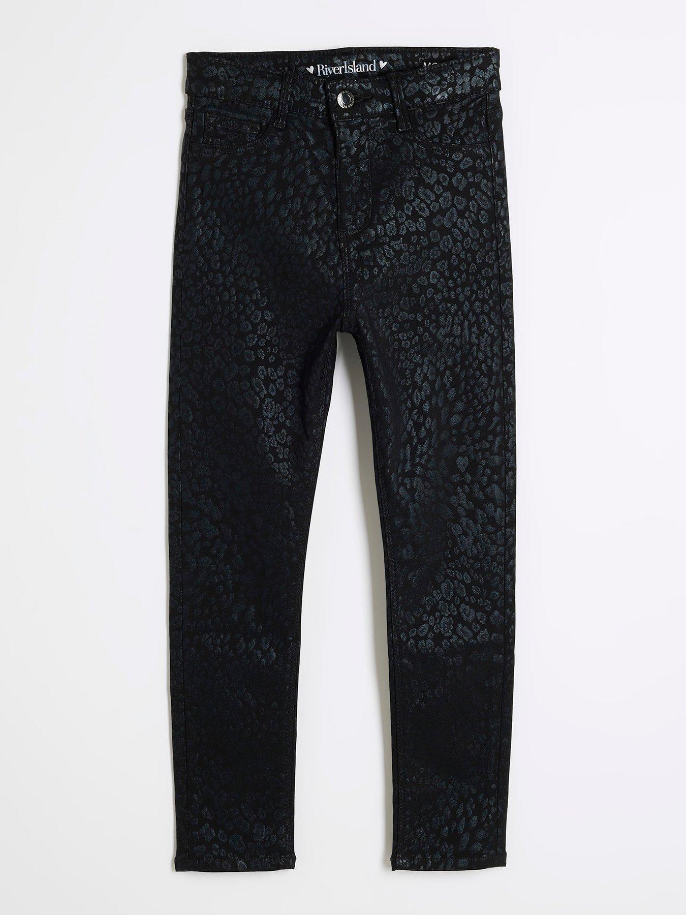 RIVER ISLAND JEANSY SKINNY Z NADRUKIEM W PANTERKĘ