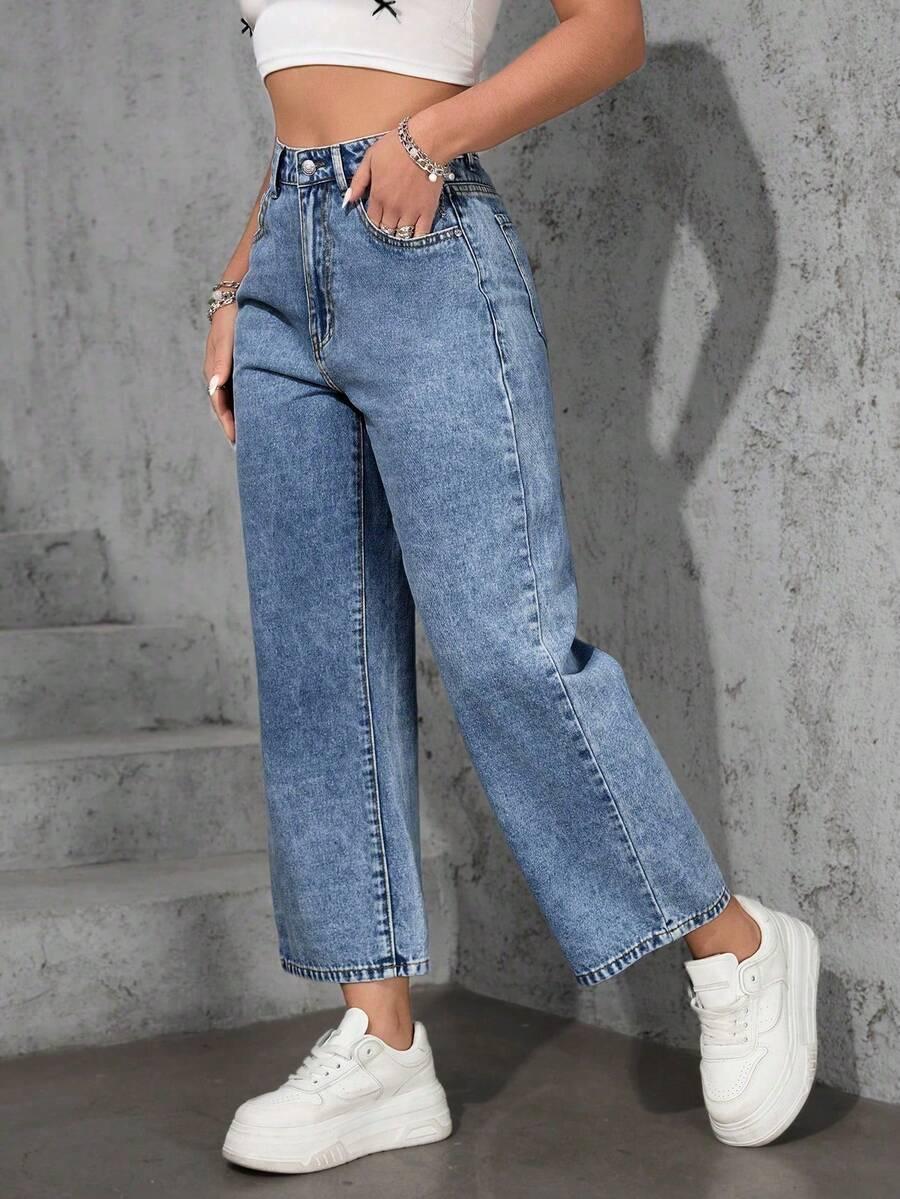 niebieskie jeansy wysoki stan 