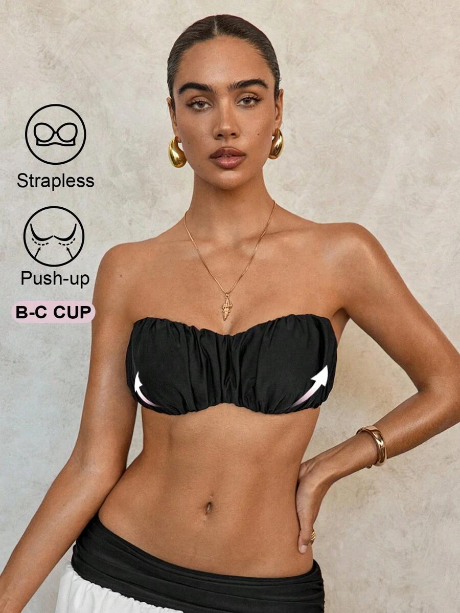 czarna góra od bikini marszczenie