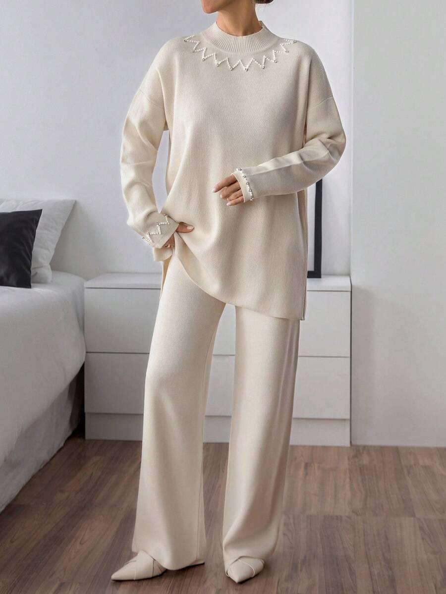 kremowy dzianinowy sweter 