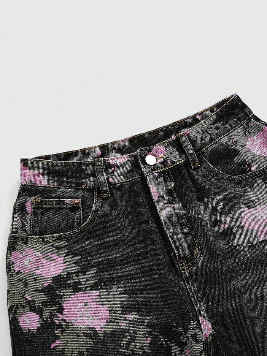 spodnie jeans kwiaty