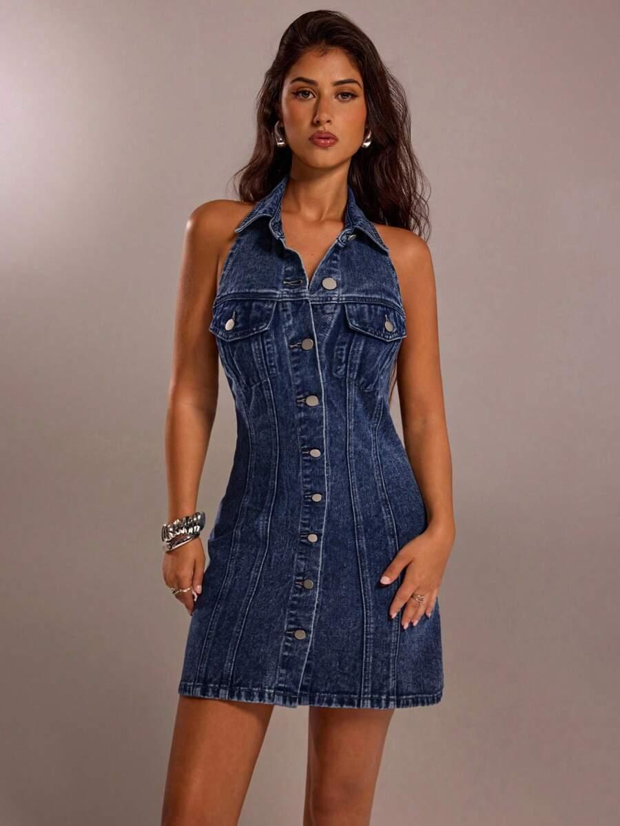 niebieska sukienka jeans