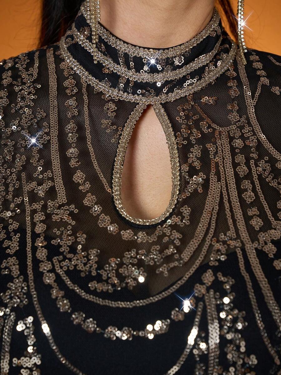 CZARNA MAXI SUKIENKA CEKINY 