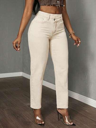 kremowa spodnie jeans
